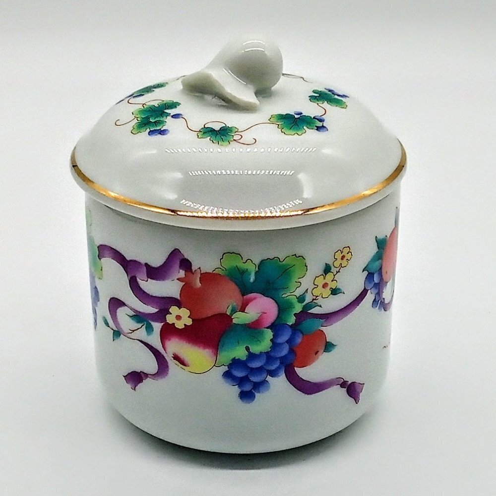 Vintage Germaine Monteil White Porcelain Fruit Covered Jar